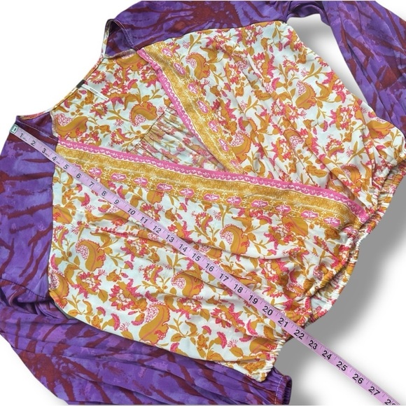 Free People Cruisin Together Mixed Print Puff Sleeve Surplice Top | Large - Picture 10 of 15